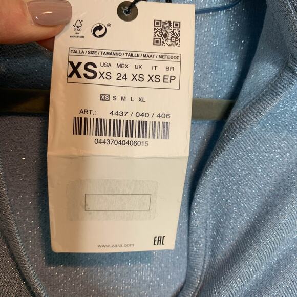 NWT ZARA long sleeve collared top keyhole cutout v-neck glitter y2k 90s 2928 - Picture 11 of 13